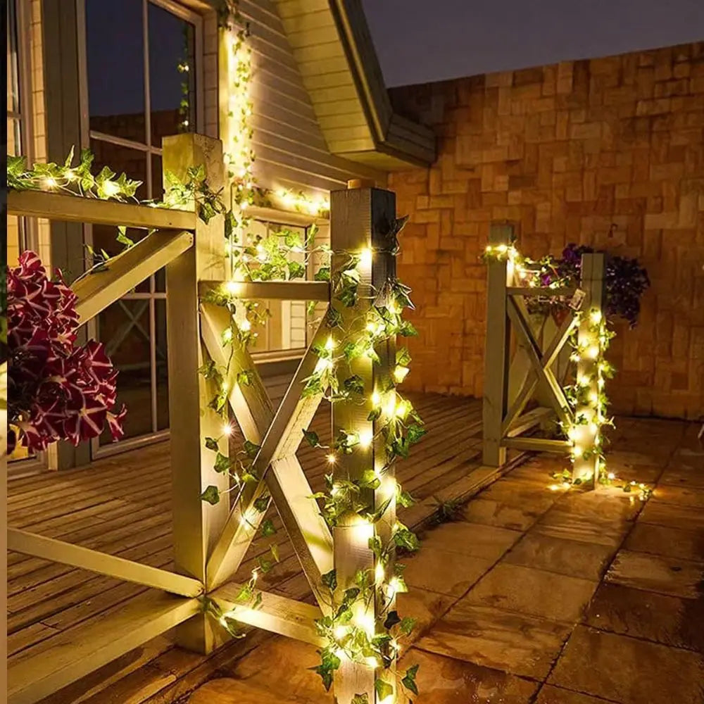 Outdoor Solar Maple Leaf Garland Fairy Lights for Festive Garden Decor