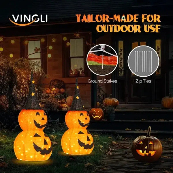 πβ¨ 2pcs 3ft Halloween Collapsible Pumpkin Decorations with 150 LED Lights β Lighted Outdoor Yard Display π»π Luminex Lights