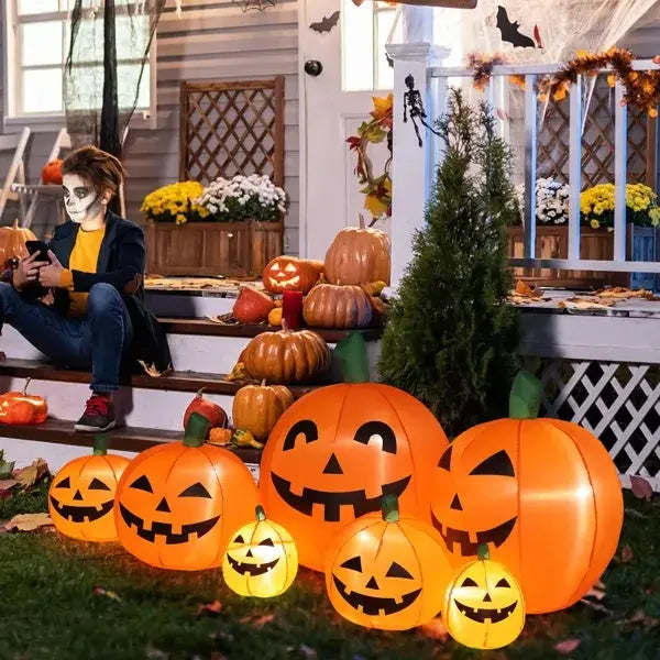 🎃✨ 7ft Inflatable Pumpkin Halloween Decoration with 7pcs LED String Lights 👻🌙 Luminex Lights