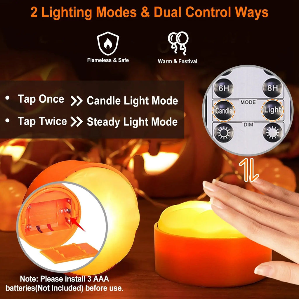 🎃✨ Halloween LED Pumpkin Lights – 4 Pack Flameless Battery Operated with Remote & Timer 👻🕯️ Luminex Lights