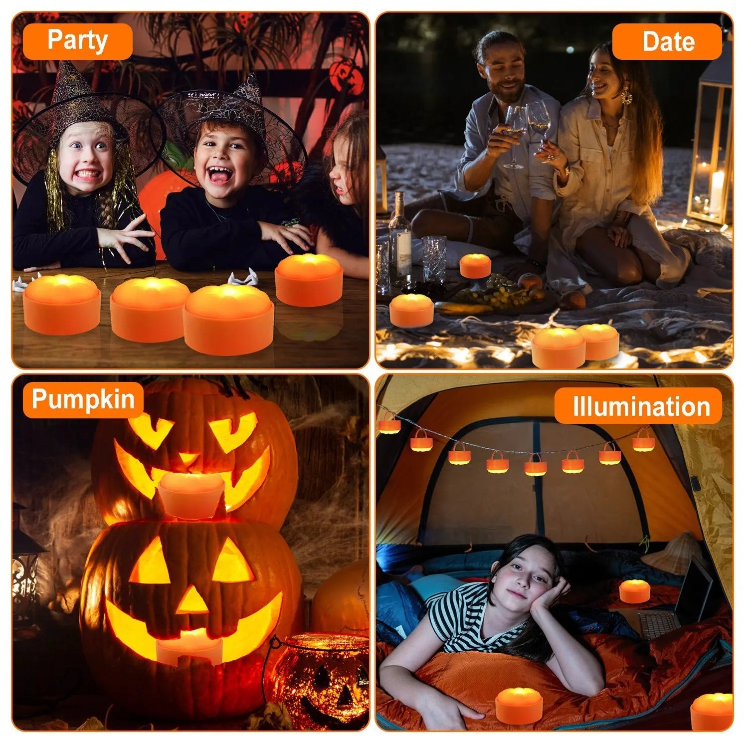 🎃✨ Halloween LED Pumpkin Lights – 4 Pack Flameless Battery Operated with Remote & Timer 👻🕯️ Luminex Lights