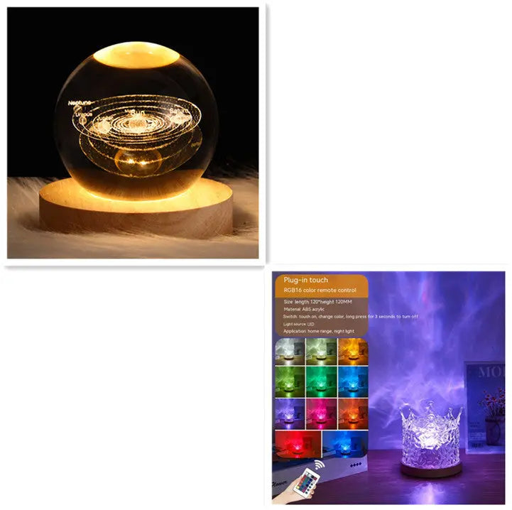 LED Water Ripple Ambient Night Light USB Rotating Projection Crystal Table Lamp RGB Dimmable Home Decoration 16 Color Gifts Luminex Lights