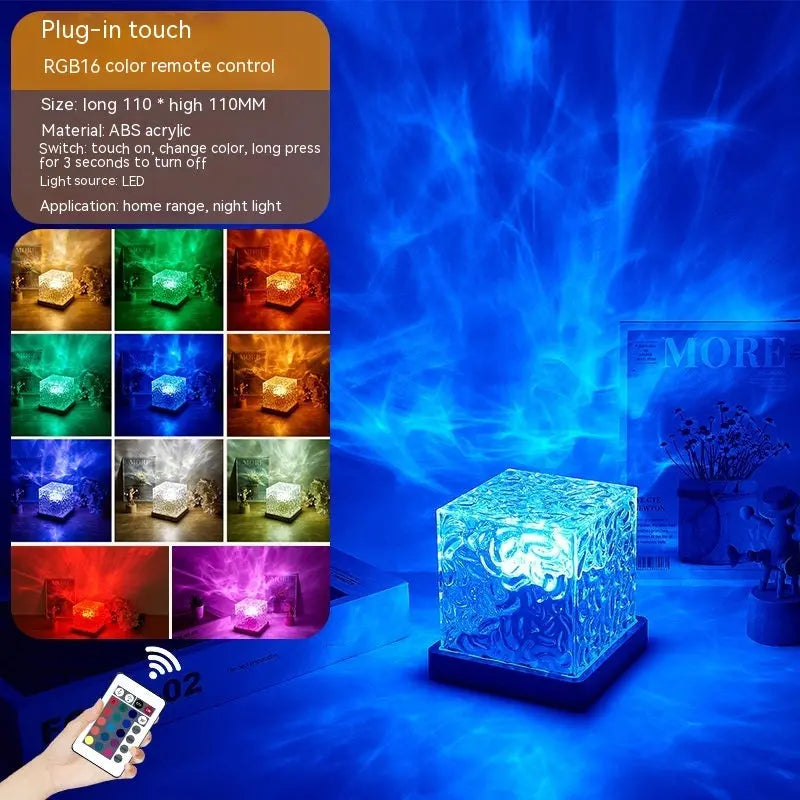 LED Water Ripple Ambient Night Light USB Rotating Projection Crystal Table Lamp RGB Dimmable Home Decoration 16 Color Gifts Luminex Lights