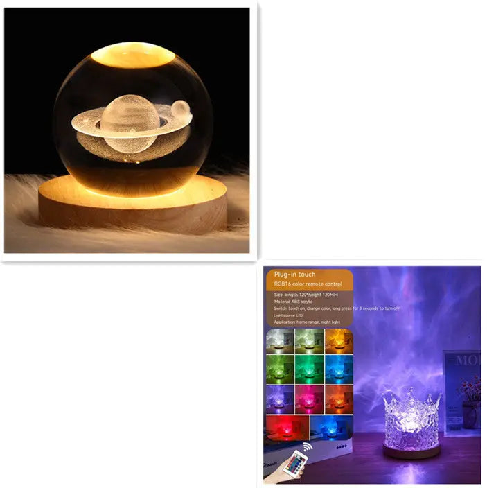 LED Water Ripple Ambient Night Light USB Rotating Projection Crystal Table Lamp RGB Dimmable Home Decoration 16 Color Gifts Luminex Lights
