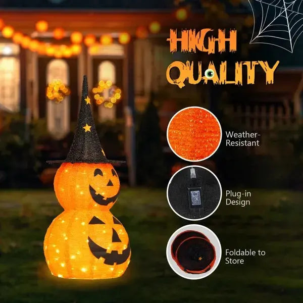 🎃✨ 2pcs 3ft Halloween Collapsible Pumpkin Decorations with 150 LED Lights – Lighted Outdoor Yard Display 👻🌙 Luminex Lights