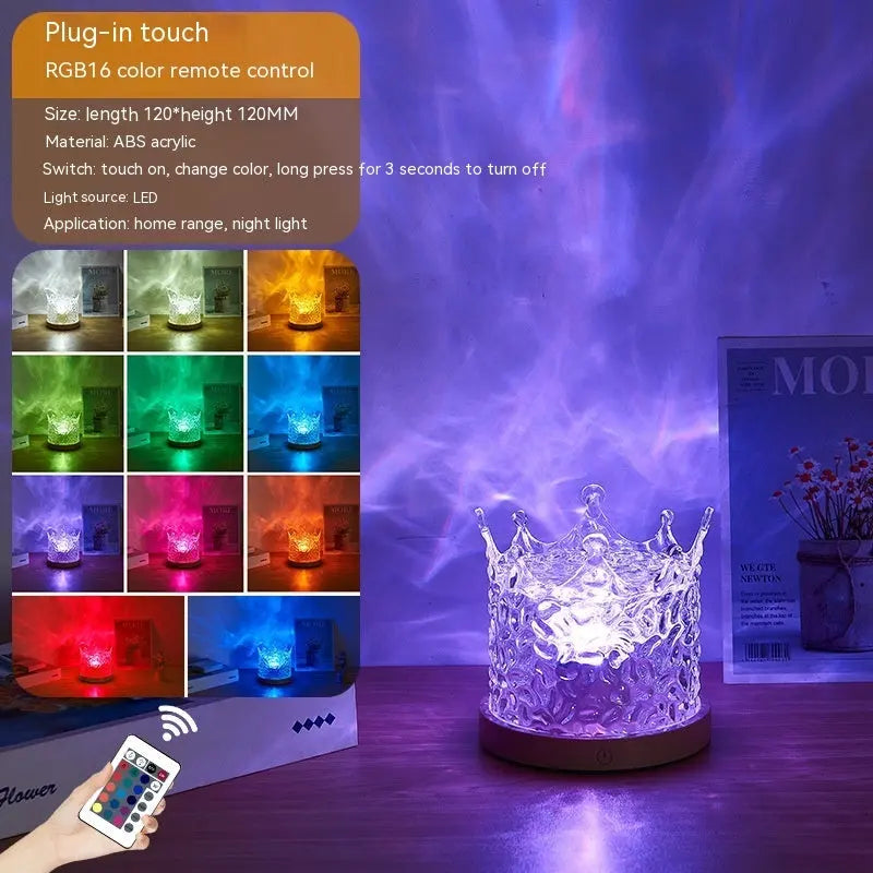 LED Water Ripple Ambient Night Light USB Rotating Projection Crystal Table Lamp RGB Dimmable Home Decoration 16 Color Gifts Luminex Lights