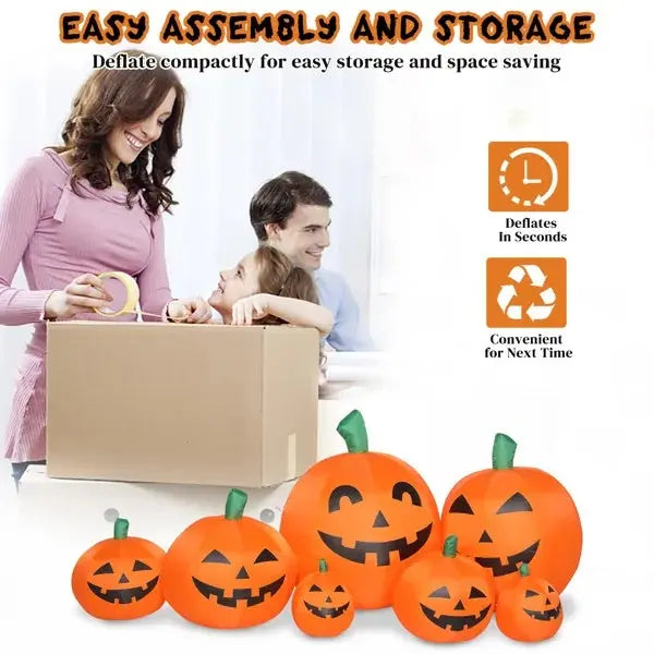 🎃✨ 7ft Inflatable Pumpkin Halloween Decoration with 7pcs LED String Lights 👻🌙 Luminex Lights