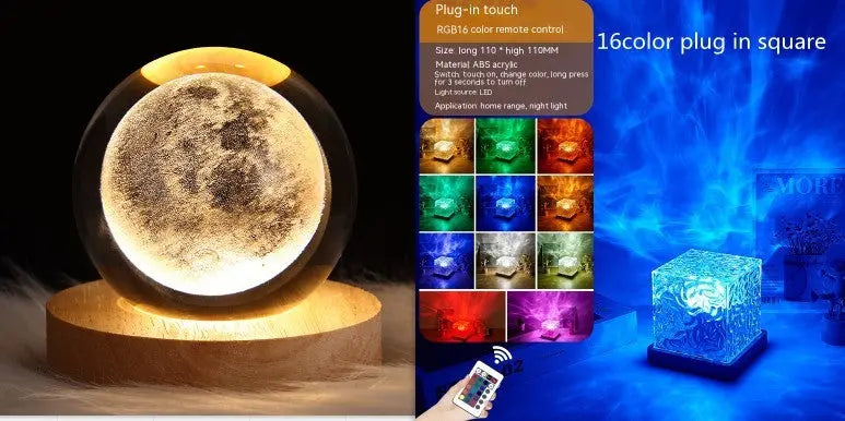 LED Water Ripple Ambient Night Light USB Rotating Projection Crystal Table Lamp RGB Dimmable Home Decoration 16 Color Gifts Luminex Lights