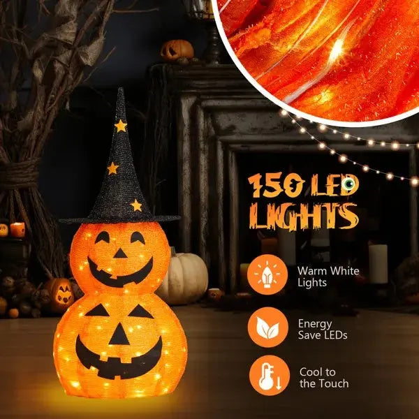 🎃✨ 2pcs 3ft Halloween Collapsible Pumpkin Decorations with 150 LED Lights – Lighted Outdoor Yard Display 👻🌙 Luminex Lights