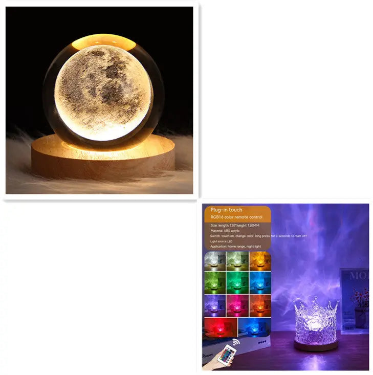 LED Water Ripple Ambient Night Light USB Rotating Projection Crystal Table Lamp RGB Dimmable Home Decoration 16 Color Gifts Luminex Lights