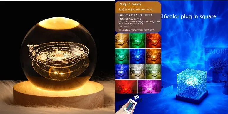 LED Water Ripple Ambient Night Light USB Rotating Projection Crystal Table Lamp RGB Dimmable Home Decoration 16 Color Gifts Luminex Lights