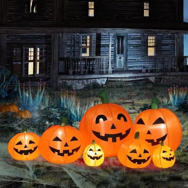 🎃✨ 7ft Inflatable Pumpkin Halloween Decoration with 7pcs LED String Lights 👻🌙 Luminex Lights