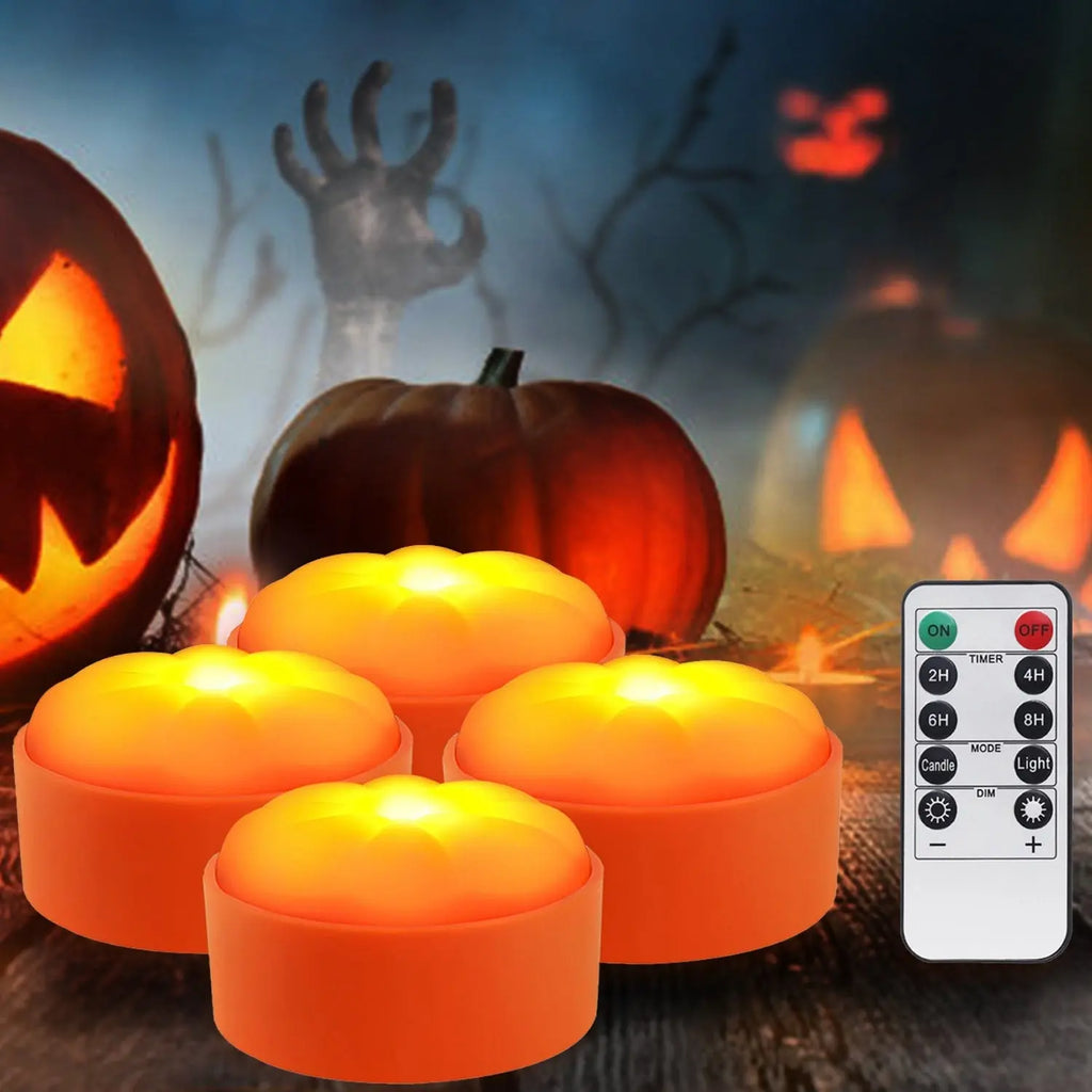 🎃✨ Halloween LED Pumpkin Lights – 4 Pack Flameless Battery Operated with Remote & Timer 👻🕯️ Luminex Lights